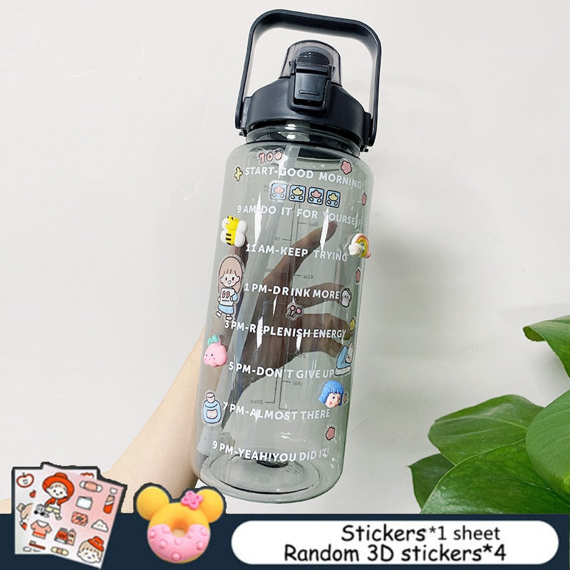 Frosted 2L Large Capacity Water Bottle With Scale Reminder