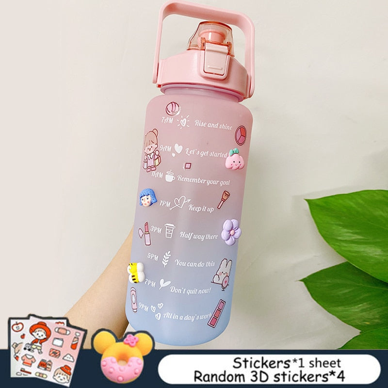 Frosted 2L Large Capacity Water Bottle With Scale Reminder