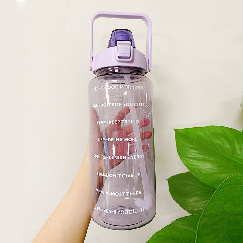 2L Large Capacity Water Bottle With Bounce Cover Time Scale Reminder For  Sports