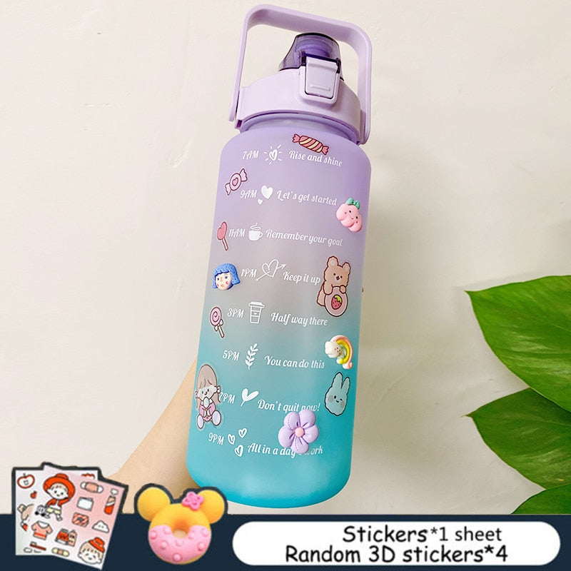 Frosted 2L Large Capacity Water Bottle With Scale Reminder