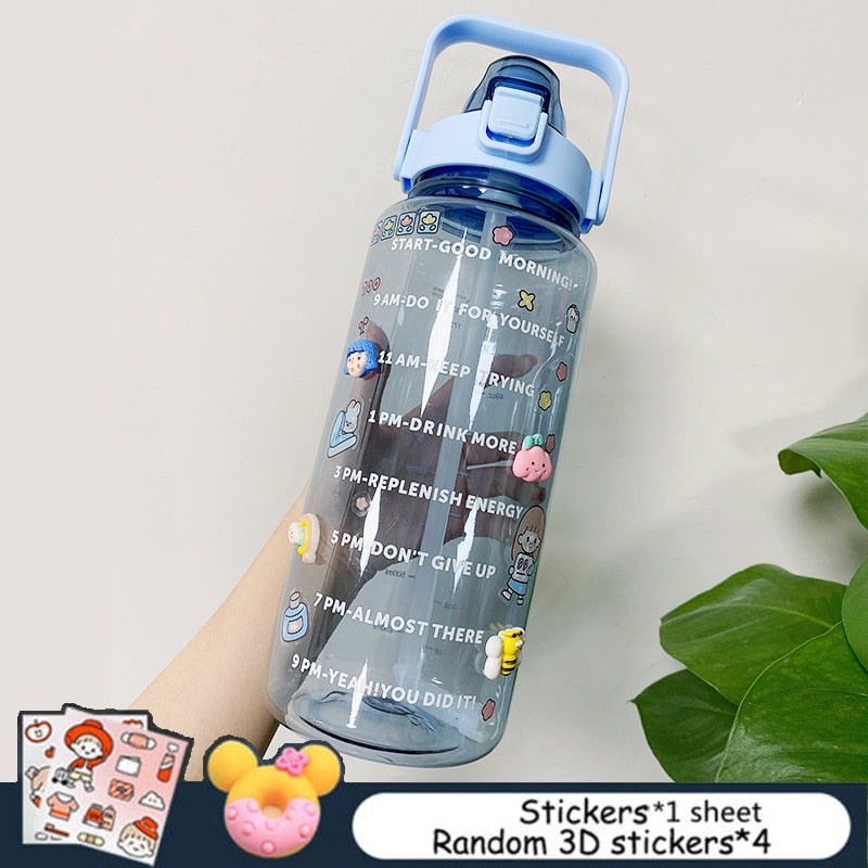 Frosted 2L Large Capacity Water Bottle With Scale Reminder